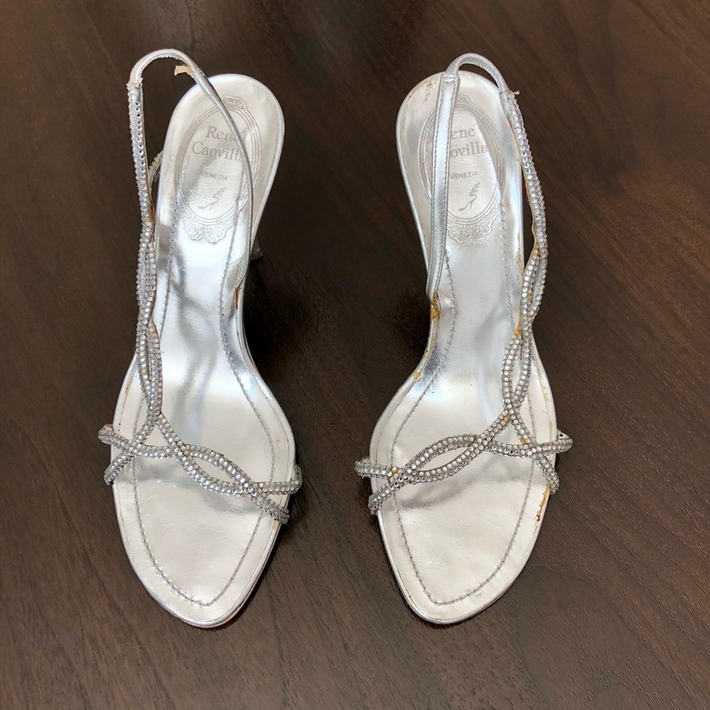 Size 6 Rene Caovilla Silver and Crystal pump.